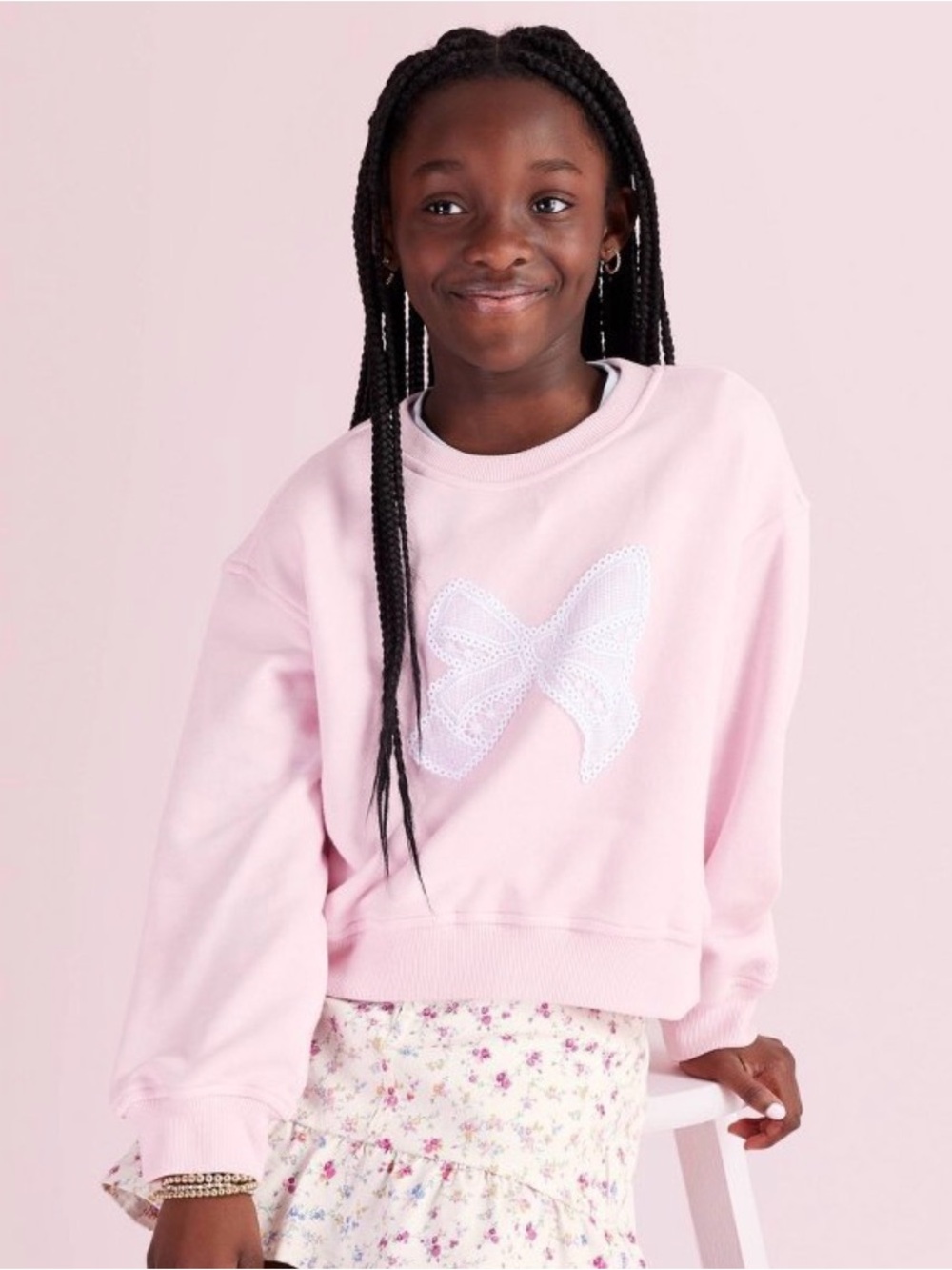 LoveShackFancy x Target Girls' size XL Ella French Terry Bow Pink Sweatshirt NWT